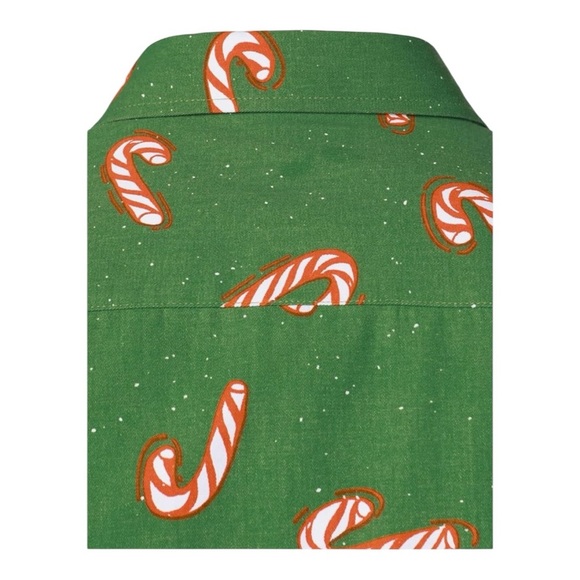 Festive Green Candy Cane Casual Button Down Shirt - Picture 5 of 6